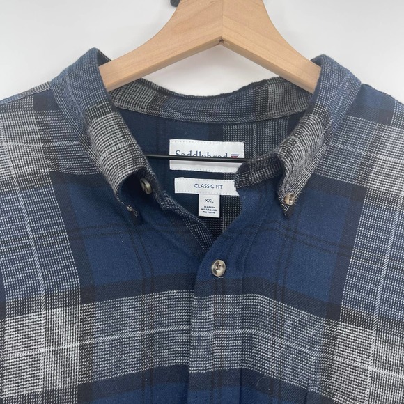 Saddlebred Blue and Gray Plaid Casual Button Down Shirt - Picture 4 of 11
